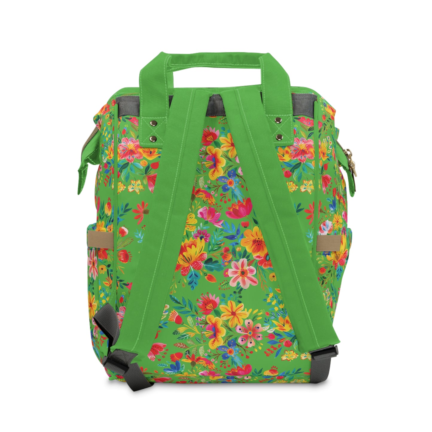 Bright Bold Watercolor Flowers - Bright Apple Green 56BD00  - Multifunctional Diaper Backpack