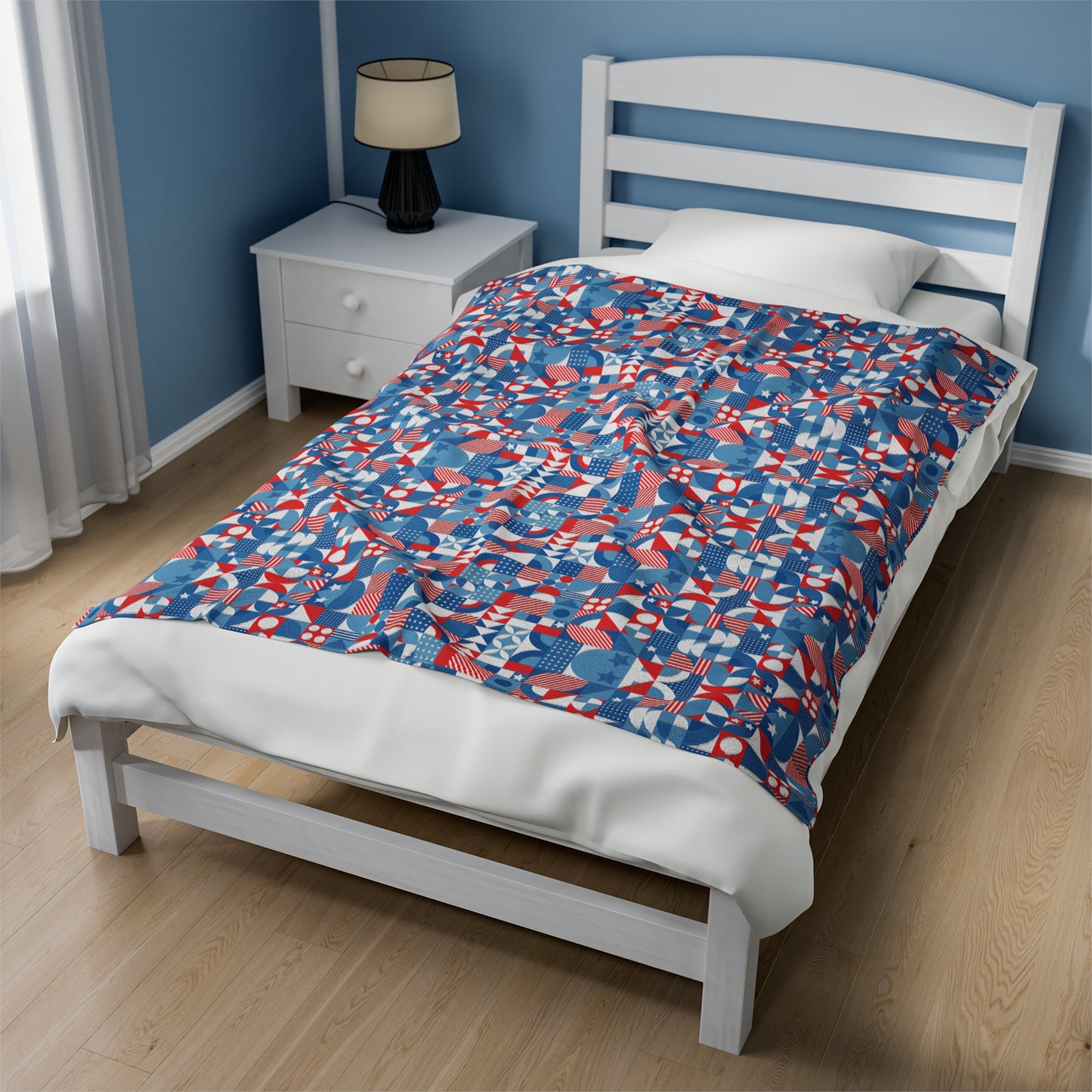 Red White and Blue Bold Pattern - Oil Paint Texture - Velveteen Plush Blanket