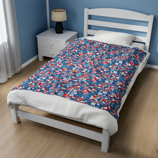 Red White and Blue Bold Pattern - Oil Paint Texture - Velveteen Plush Blanket