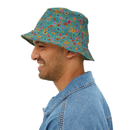 Playful Spring Flowers - Turquoise 2ba5c7 - Bucket Hat (AOP)