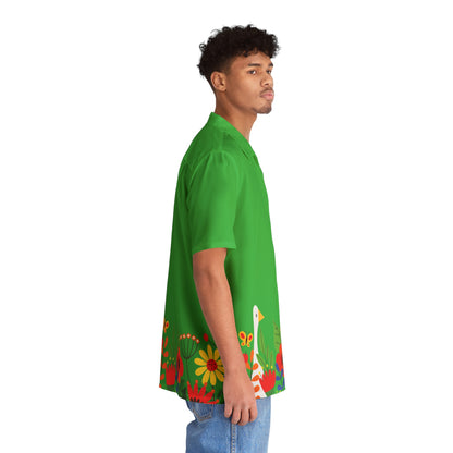 Bright Summer flowers - Lime Green 21C12E - Men's Hawaiian Shirt