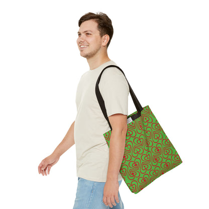 Ducks in the Deck - Red - Bright Apple Green 56BD00 - Tote Bag