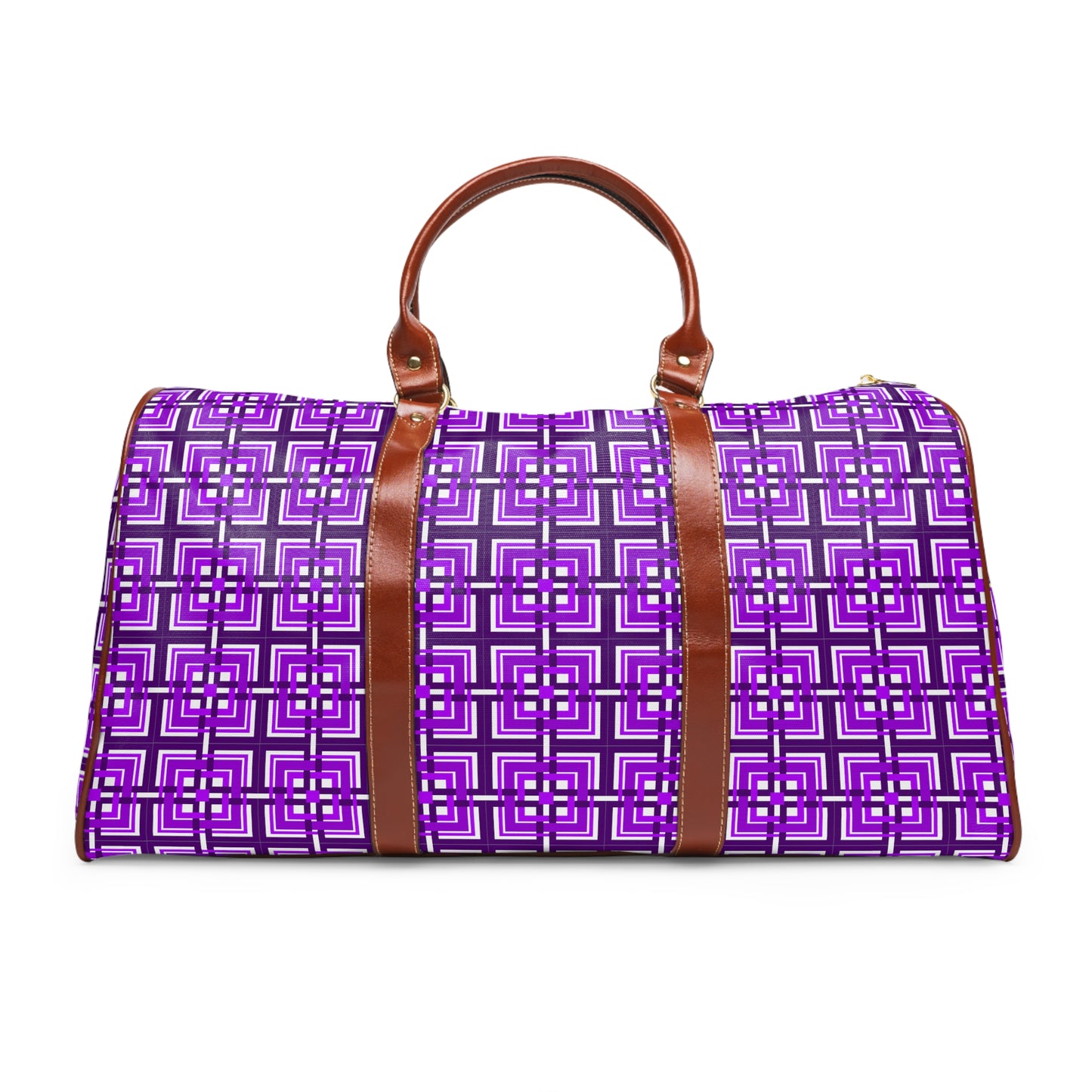 Intersecting Squares - Purple - White ffffff - Waterproof Travel Bag