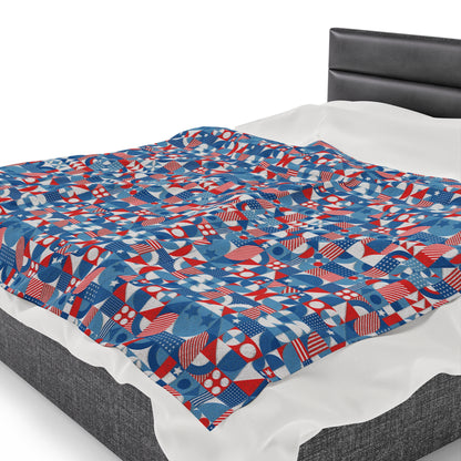 Red White and Blue Bold Pattern - Oil Paint Texture - Velveteen Plush Blanket