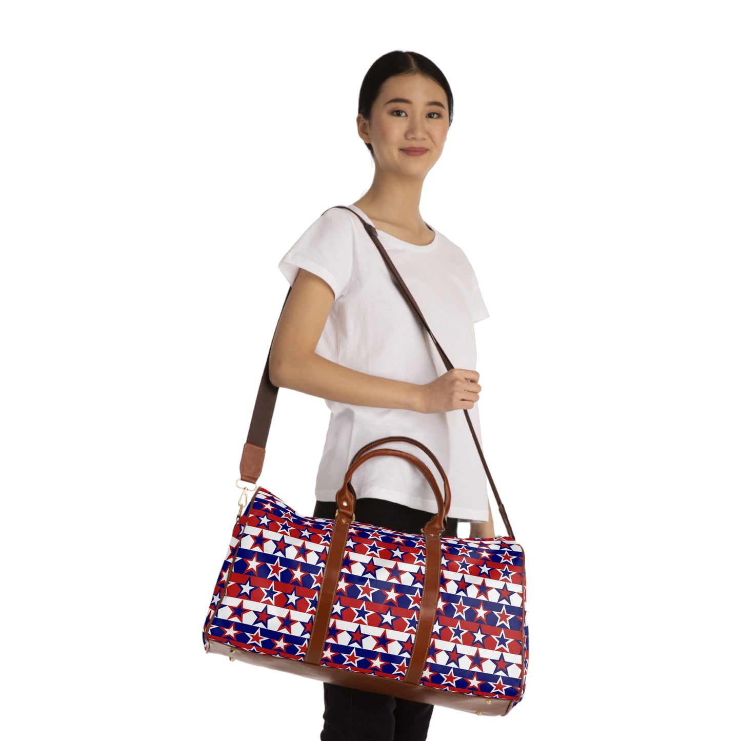 Red White and Blue Stars - Stripes - Waterproof Travel Bag