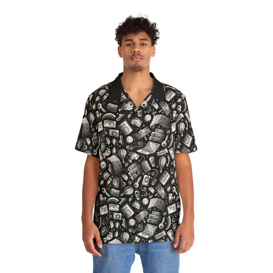 Travel Vibes - Gray on Black 000000 - Men's Hawaiian Shirt