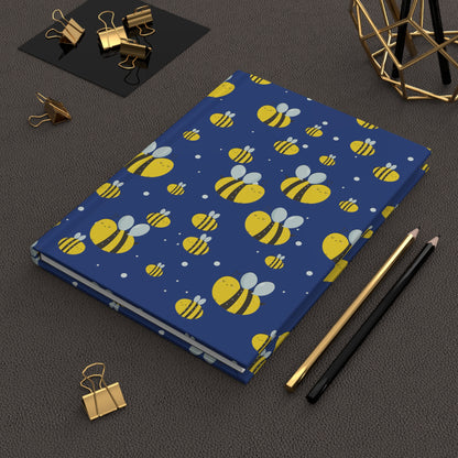 Lots of Bees - Big Print - Blue 0c3f8b - Hardcover Journal Matte