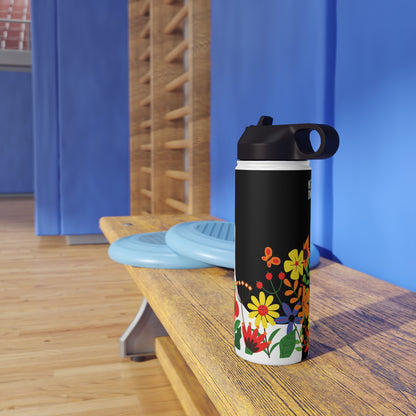 Bright Summer flowers - Logo - Black - Stainless Steel Water Bottle, Standard Lid