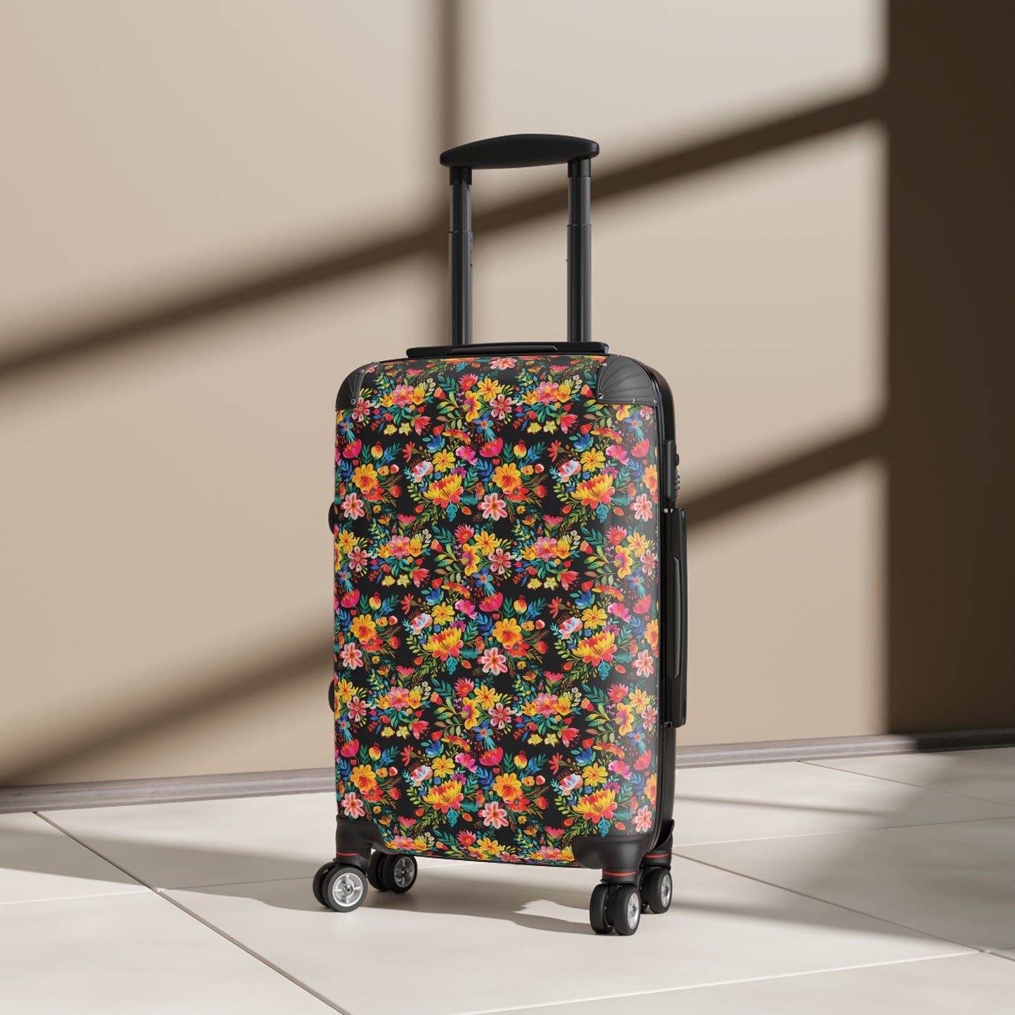 Bright Bold Watercolor Flowers - Black - Suitcases