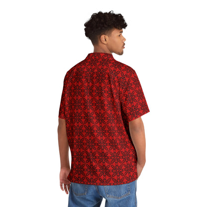 Vibrant Kaleidoscope - Black - Scarlet - Men's Hawaiian Shirt