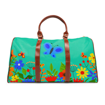 Bright Summer flowers - Turquoise 40e0d0 - Waterproof Travel Bag