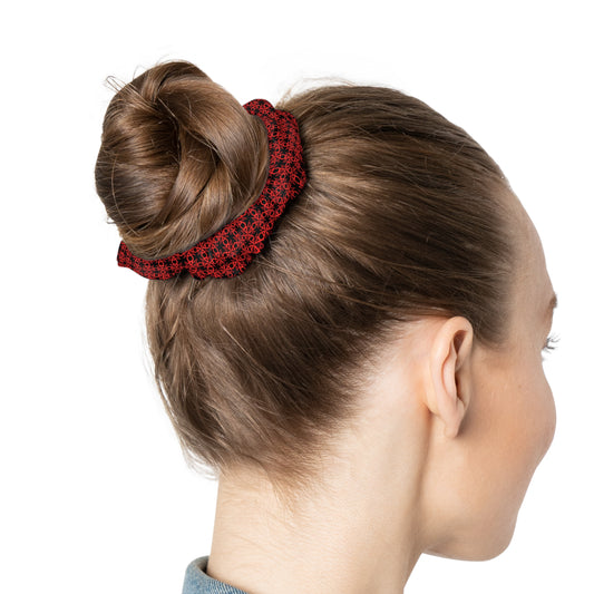 Letter Art - A - Red - Black - Scrunchie - Boho Hair Accessory for Festivals & Everyday Style