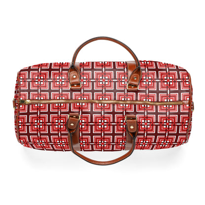 Intersecting Squares - Red - White ffffff - Waterproof Travel Bag