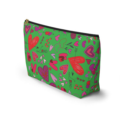 Heart doodles - Lime Green 21C12E - Accessory Pouch w T-bottom