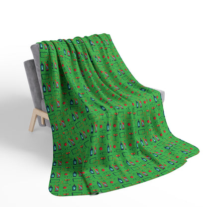 Fleece Sherpa Blanket - Cocktail Time - Lime Green