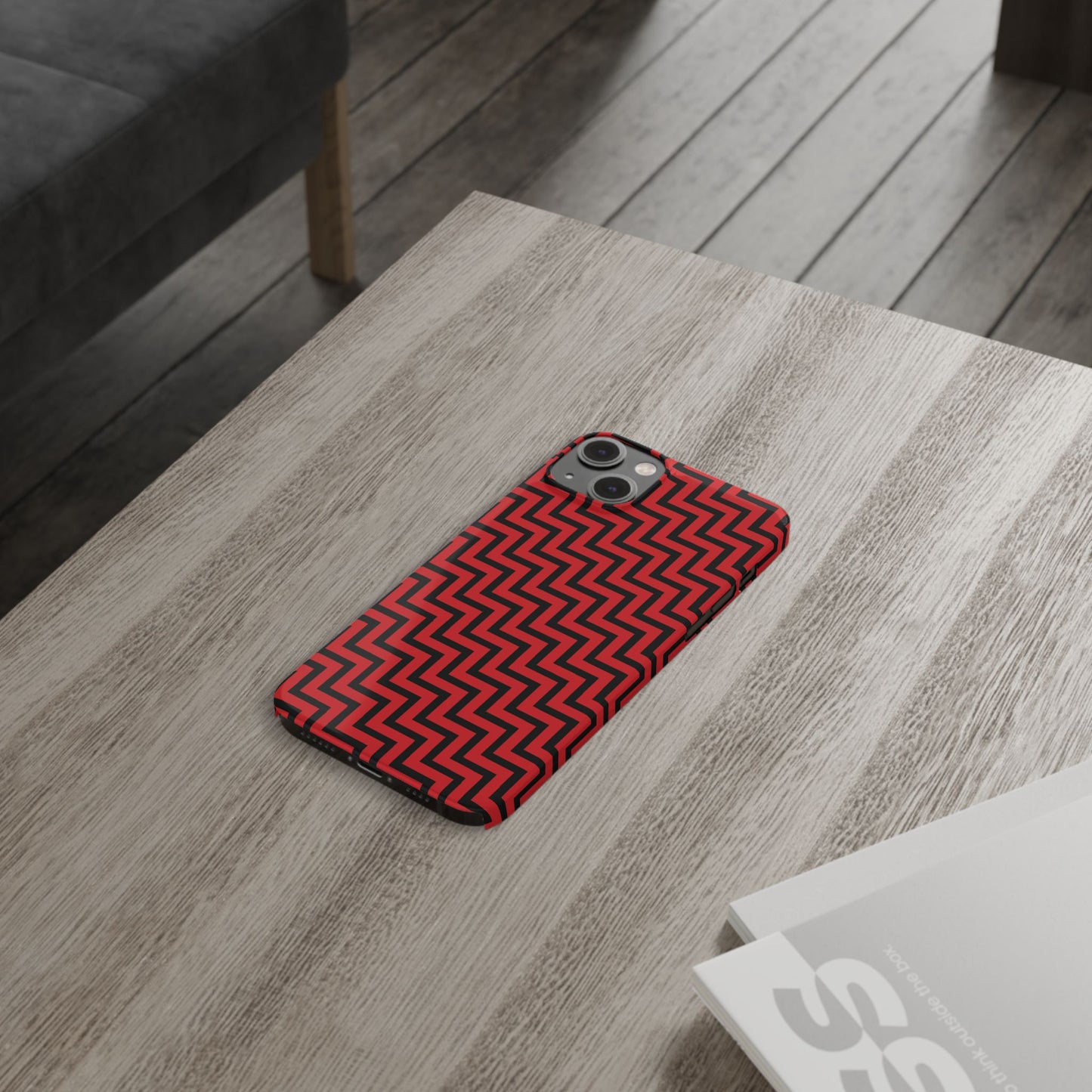 Zigs and Zags - Black - Scarlet - Slim Phone Cases