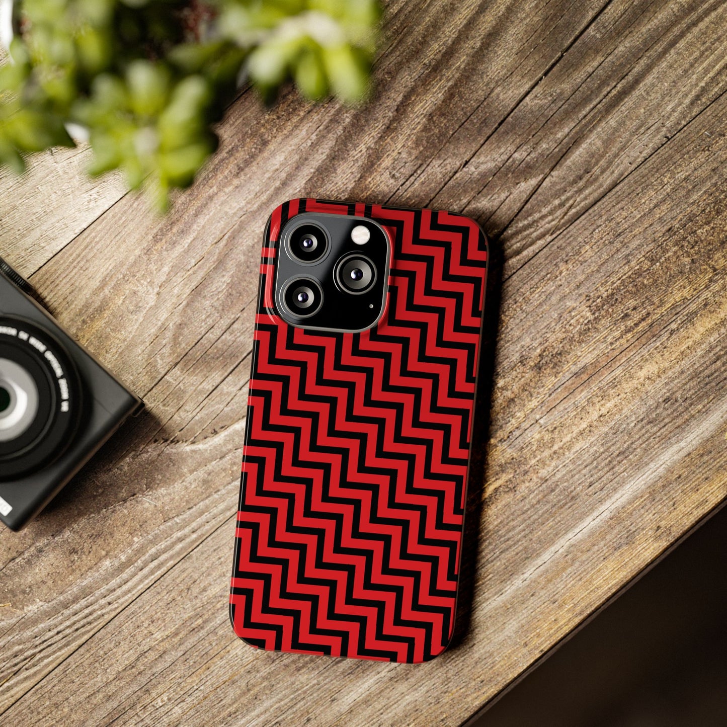 Zigs and Zags - Black - Scarlet - Slim Phone Cases