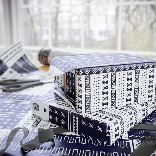 Mud Cloth Pattern - Blue White - Wrapping Papers