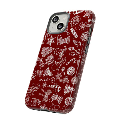 Christmas doodles on red - Tough Cases