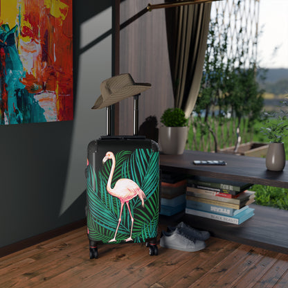 Suitcase - Flamingo in Palms and Plumeria Tropical pattern - Black