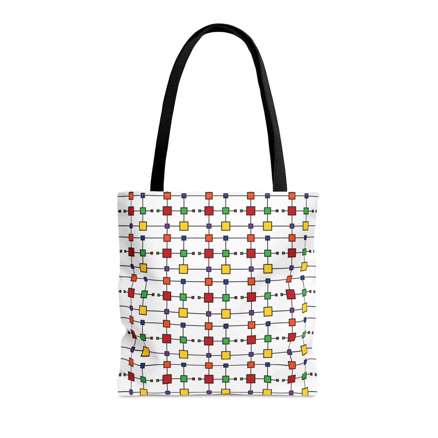 Geometric Black Grid with Squares - White ffffff  - Tote Bag