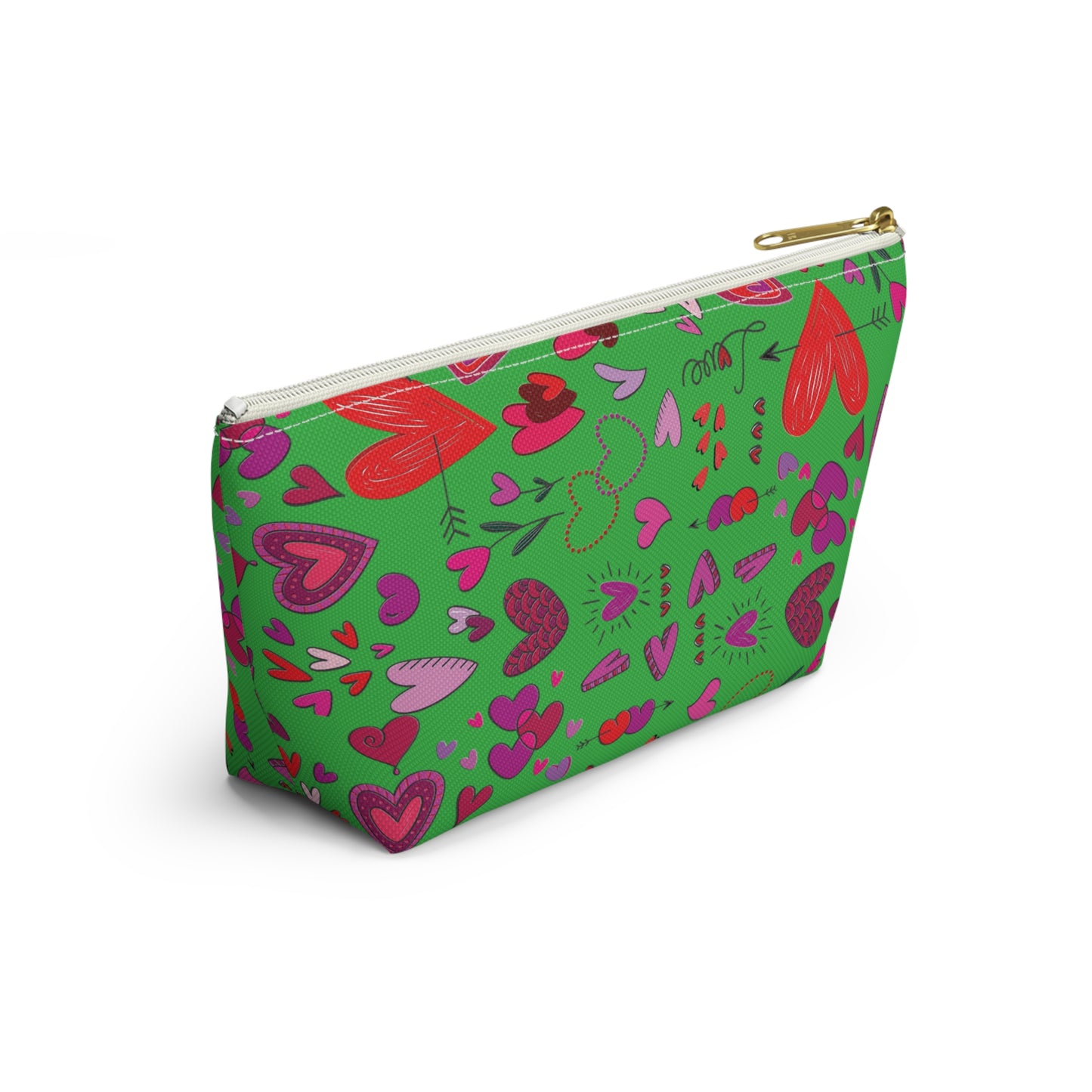 Heart doodles - Lime Green 21C12E - Accessory Pouch w T-bottom