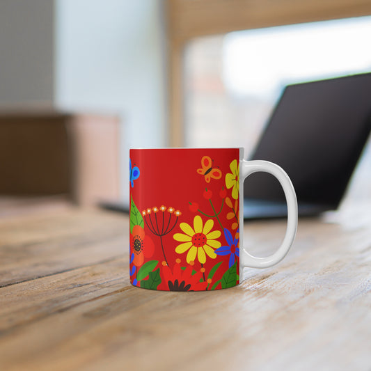 Bright Summer flowers - Scarlet de0000 - Mug 11oz