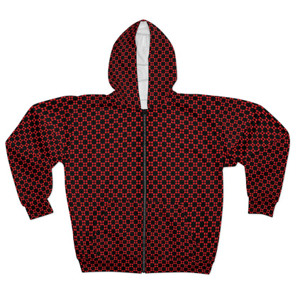 Pixel Petals - Red - Black - Unisex Zip Hoodie