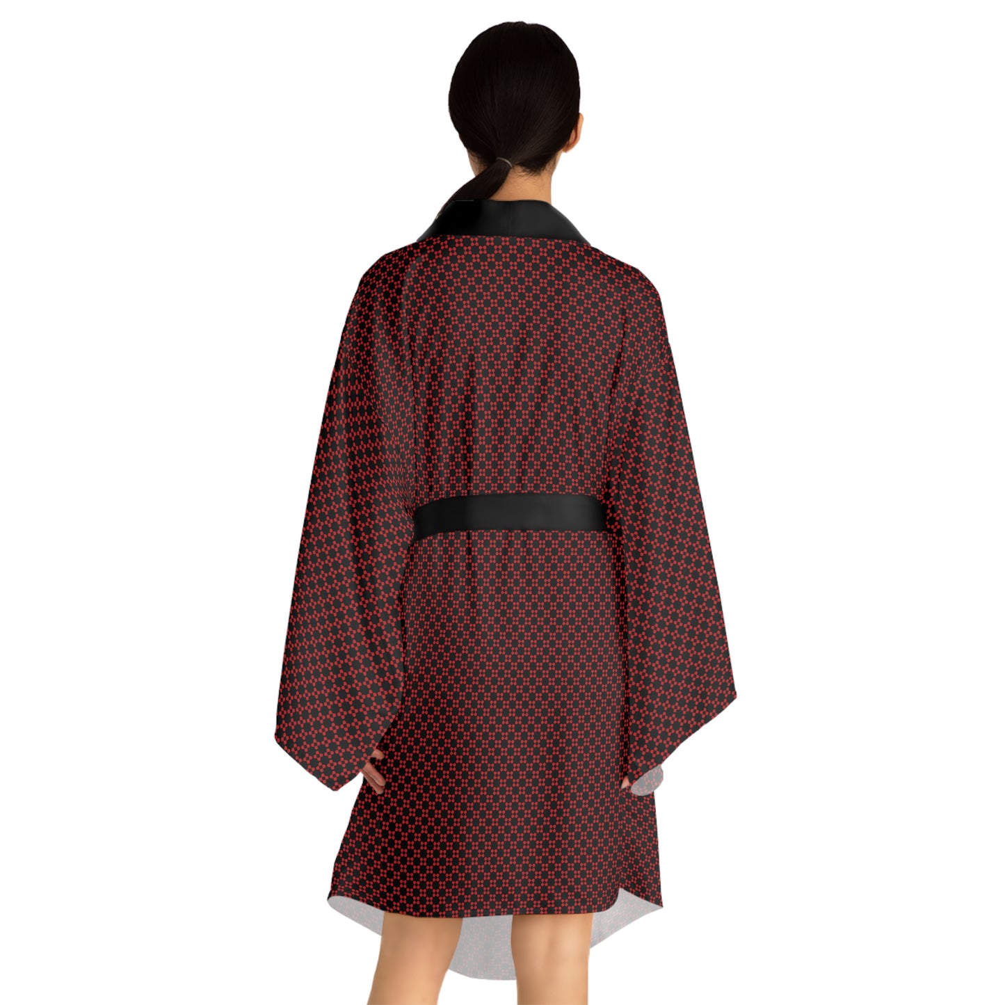 Pixel Petals - Red - Black - Long Sleeve Kimono Robe (AOP)