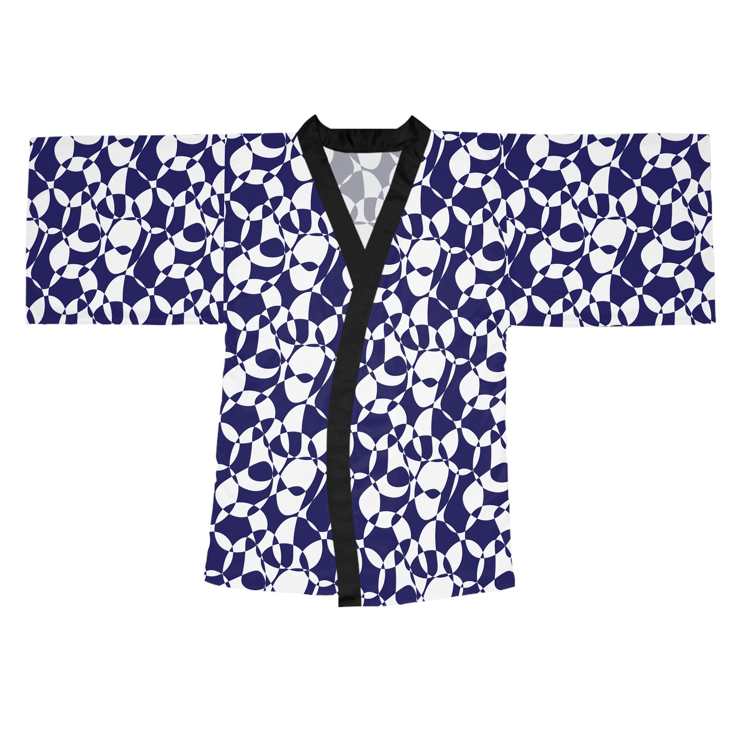 Sapphire Swirl - White - Long Sleeve Kimono Robe (AOP)