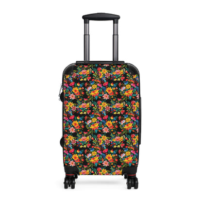 Bright Bold Watercolor Flowers - Black - Suitcases