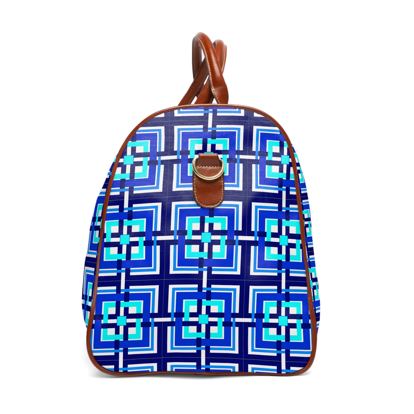 Intersecting Squares - Blue - White ffffff - Waterproof Travel Bag