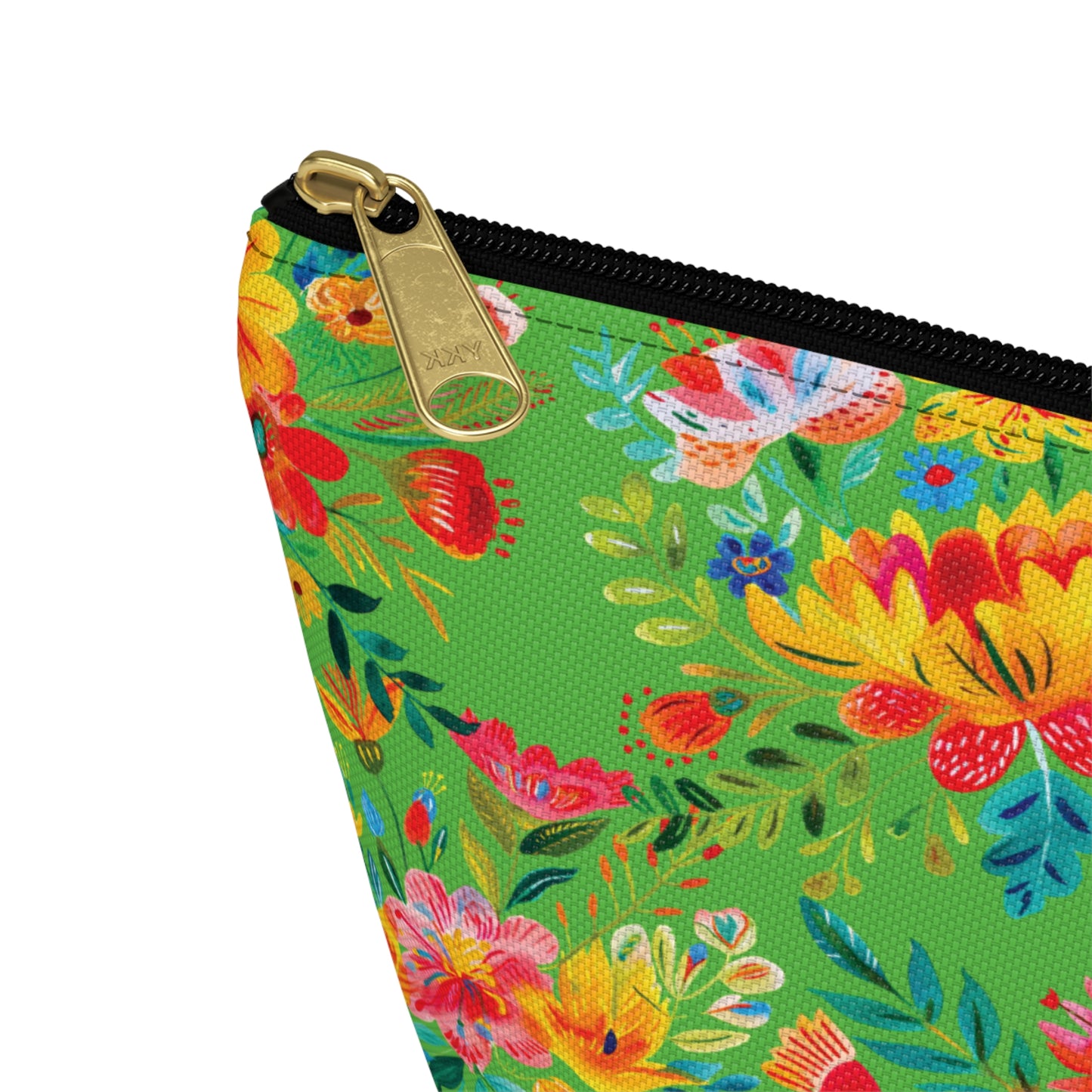 Bright Bold Watercolor Flowers - Bright Apple Green 56BD00 - Accessory Pouch w T-bottom