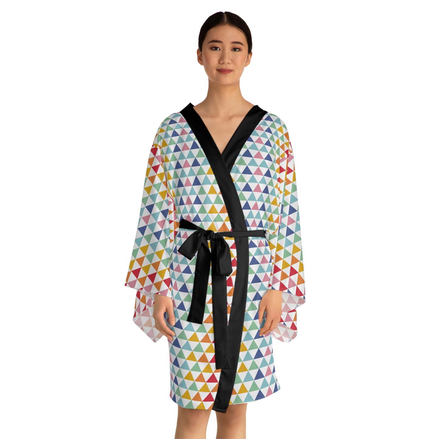 Colorful Triangles - Long Sleeve Kimono Robe (AOP)
