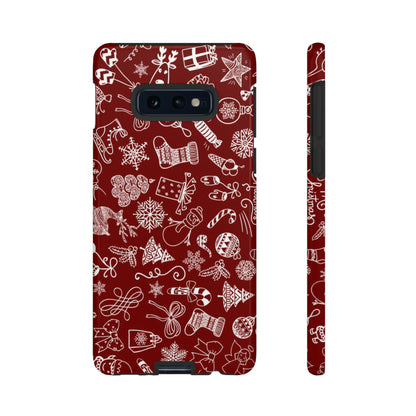 Christmas doodles on red - Tough Cases