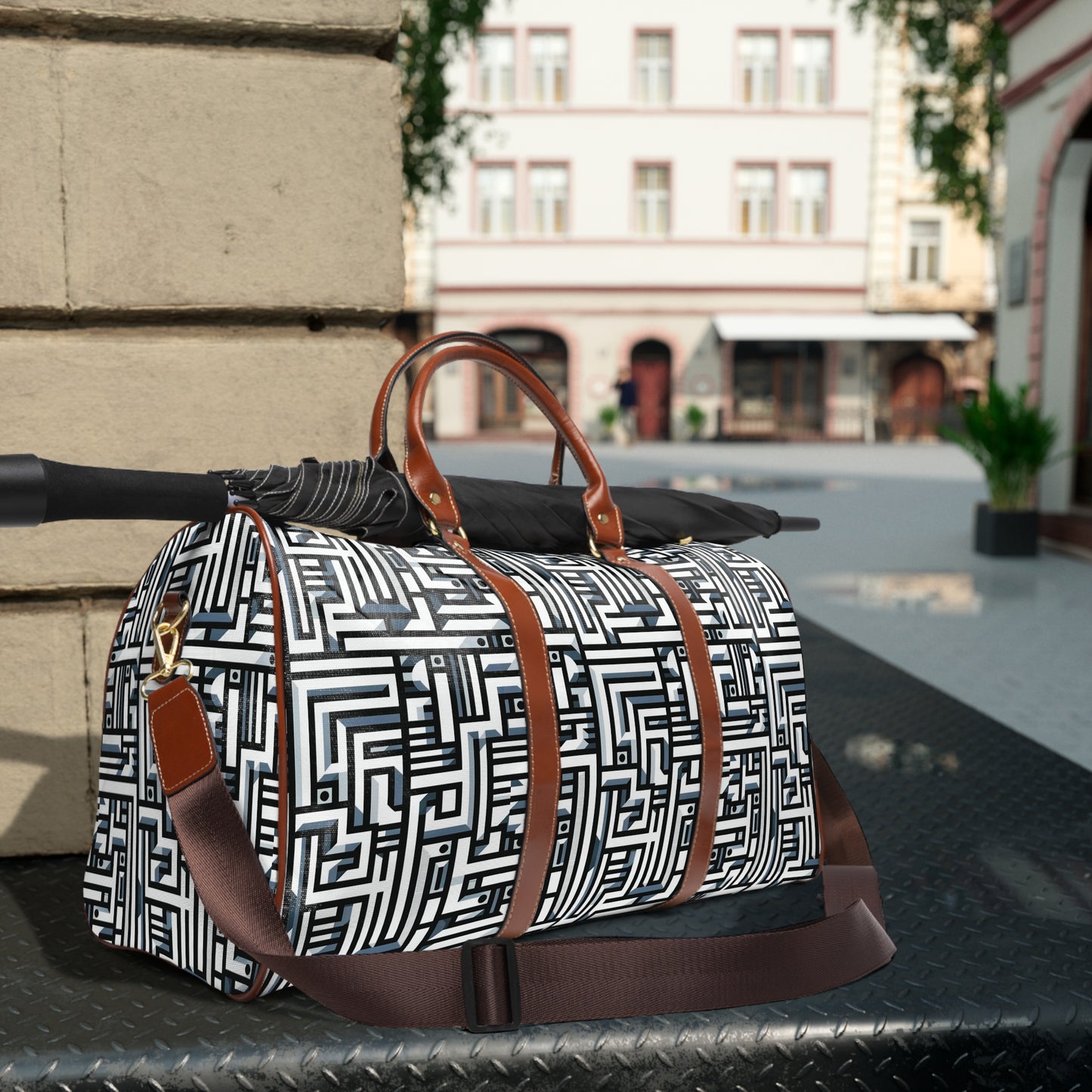 Futuristic pattern - Gray - Waterproof Travel Bag