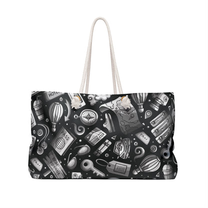 Travel Vibes - Gray on Black 000000 - Weekender Bag