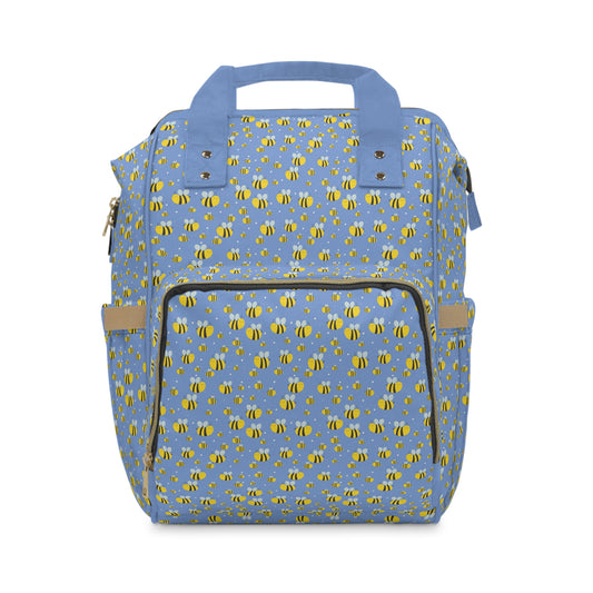 Lots of Bees - Fennel Flower 74a6ff  - small print - Multifunctional Diaper Backpack