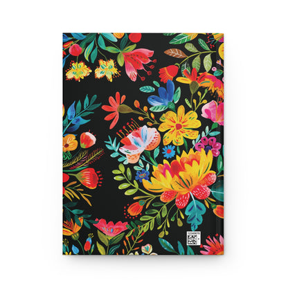 Bright Bold Watercolor Flowers - Black 000000 - Hardcover Journal Matte