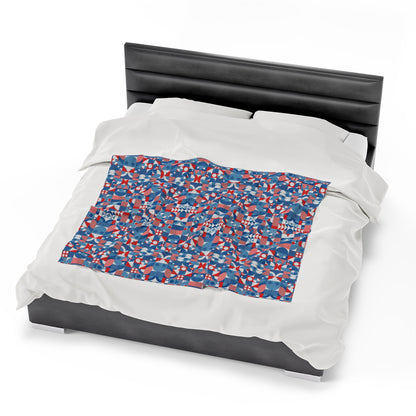 Red White and Blue Bold Pattern - Oil Paint Texture - Velveteen Plush Blanket