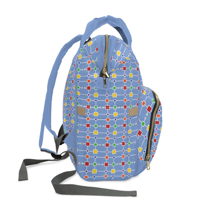 Geometric White Grid with Squares - Fennel Flower 74a6ff - Multifunctional Diaper Backpack