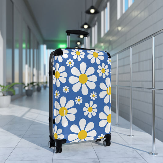 Ducks in Daisies - Azure 0080FF - Suitcase