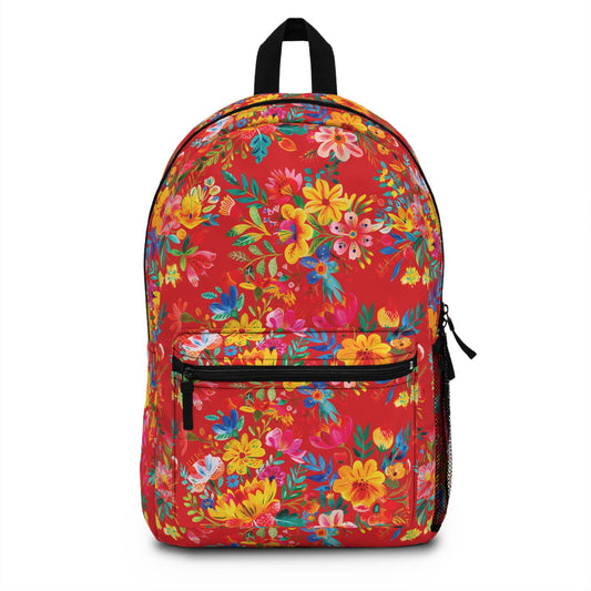 Bright Bold Watercolor Flowers - Scarlet de0000 - Backpack