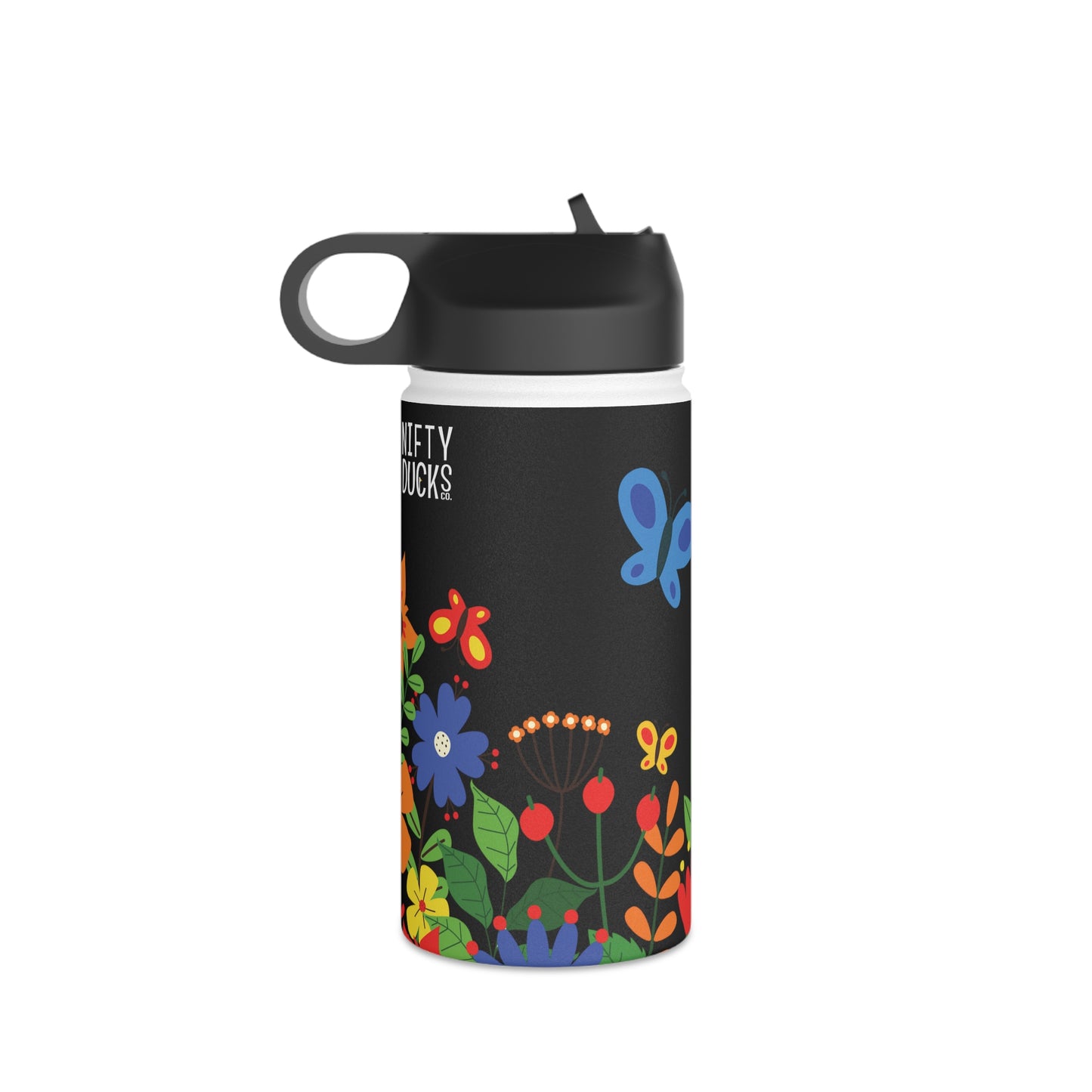 Bright Summer flowers - Logo - Black - Stainless Steel Water Bottle, Standard Lid