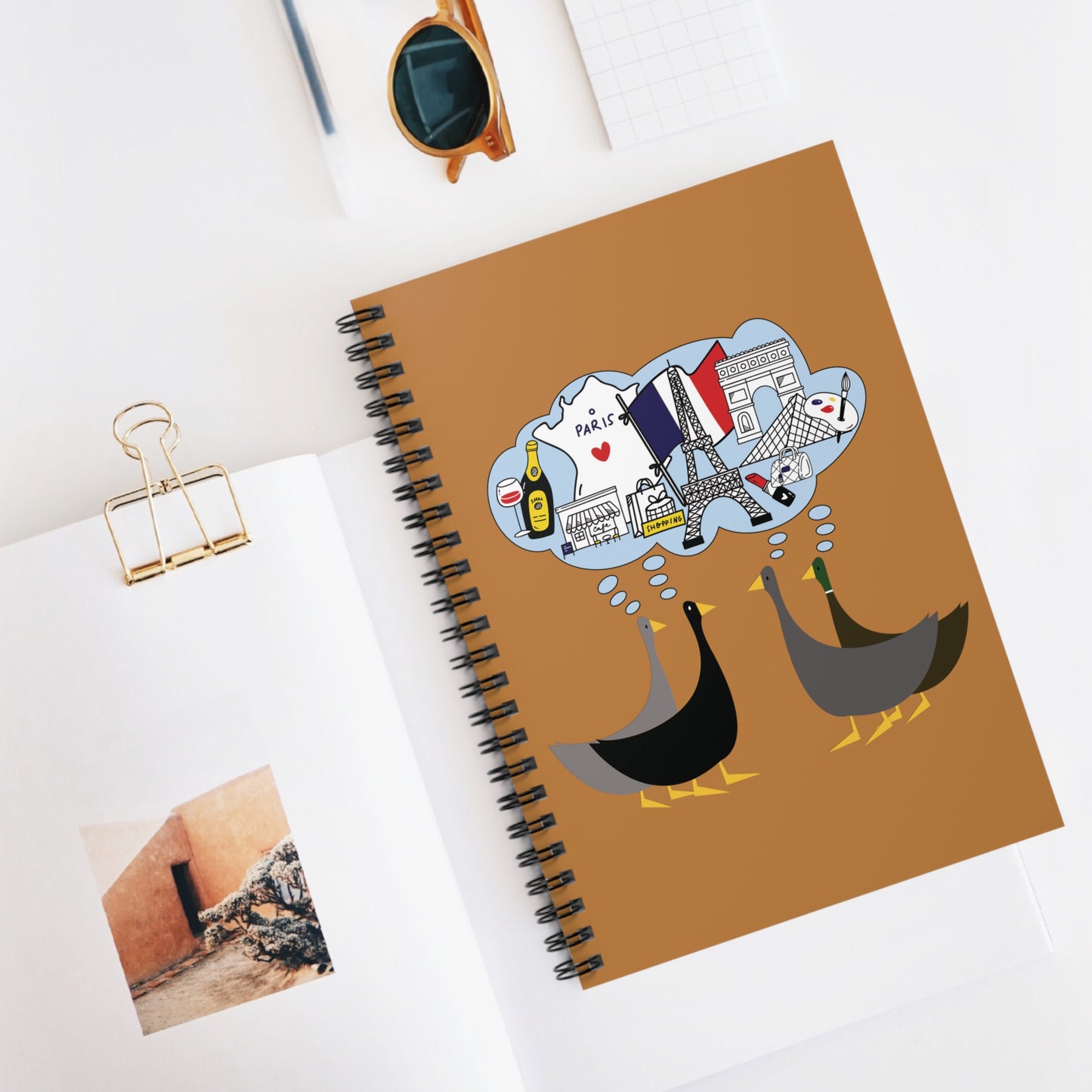 Ducks dreaming of Paris - Brandy Punch be8042 - Spiral Notebook - Ruled Line