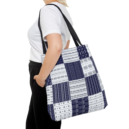 Mud Cloth Pattern - Blue White - Tote Bag