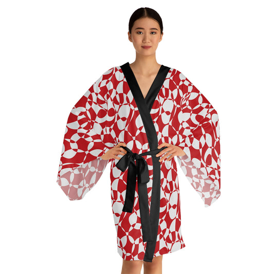 Scarlet Symphony - White - Long Sleeve Kimono Robe (AOP)