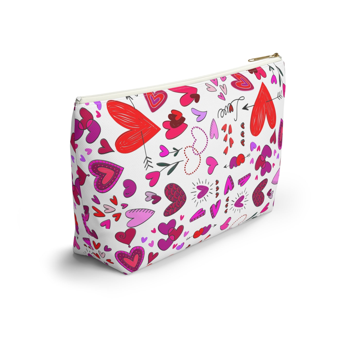 Heart Doodles - White ffffff - Accessory Pouch w T-bottom