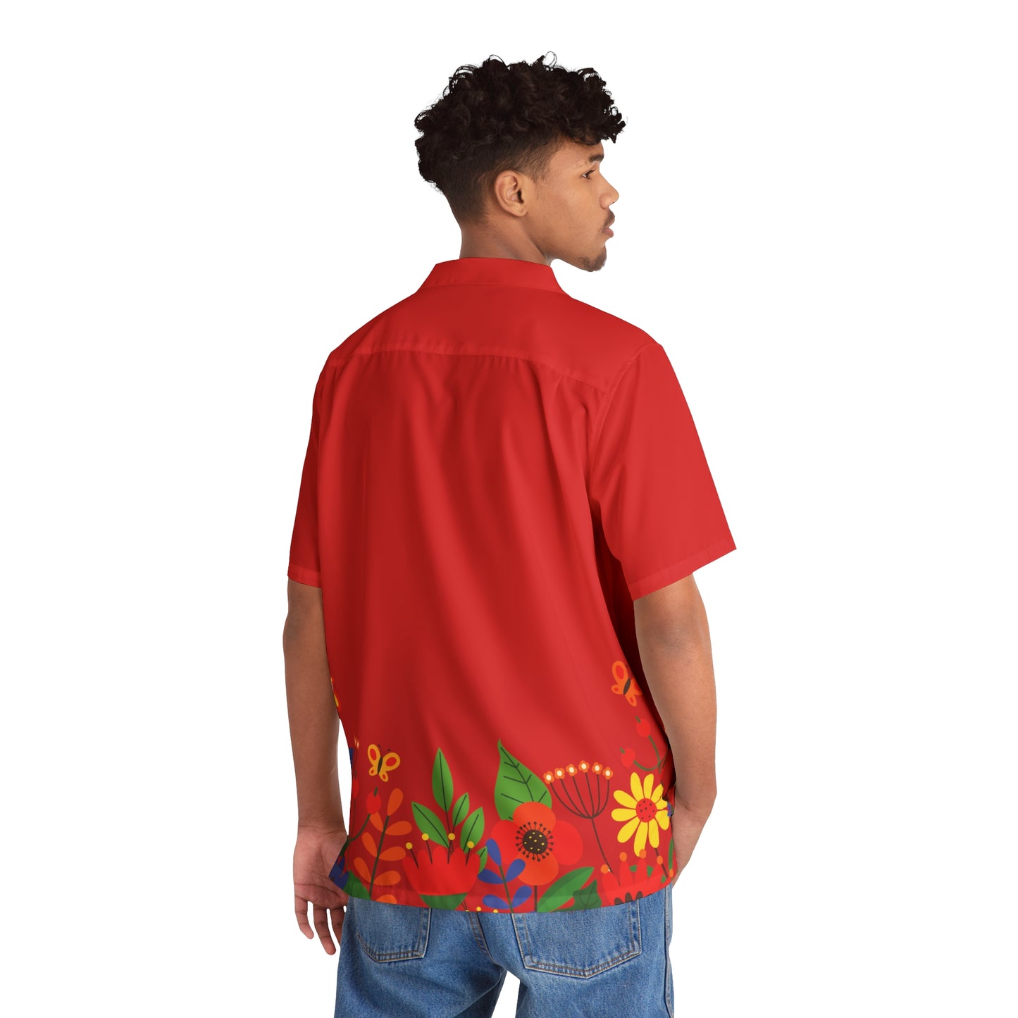 Bright Summer flowers - Scarlet de0000 - Men's Hawaiian Shirt