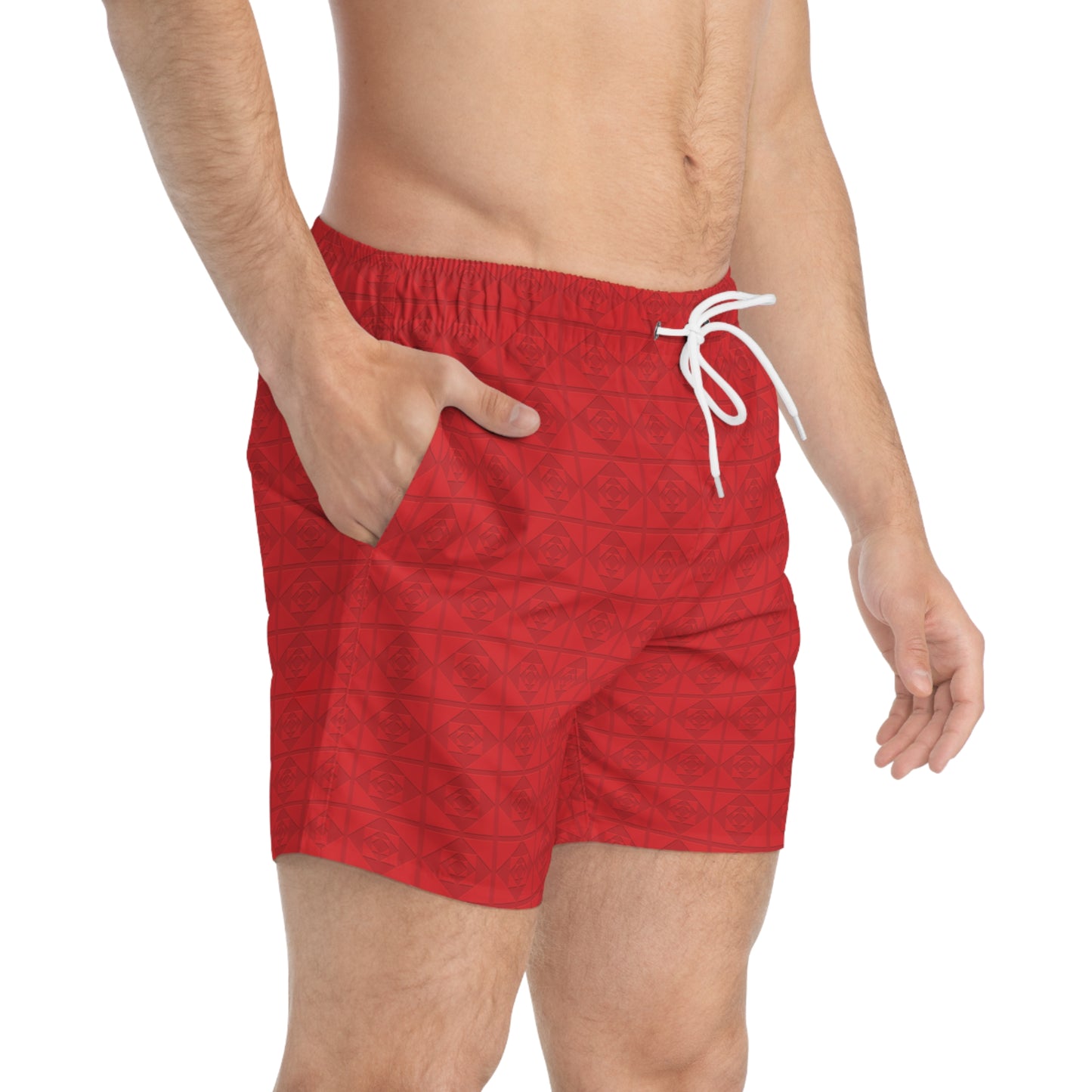 Embossed Geometric Pattern - Red - Swim Trunks